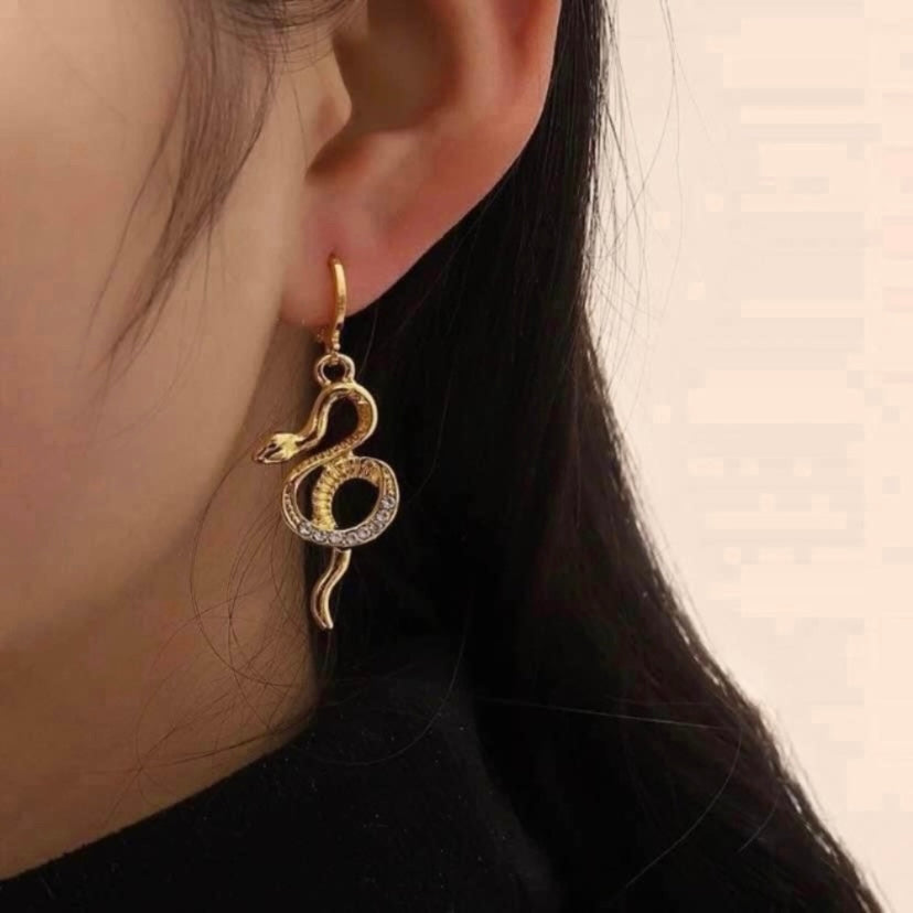 18K Gold Plated Snake Dangle Drop Earrings for Women