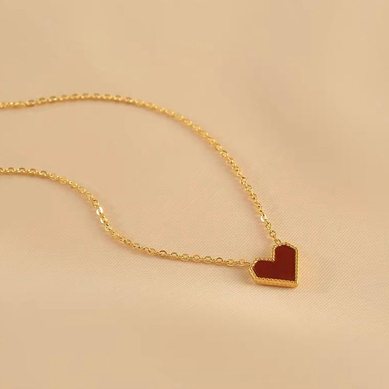 18K Gold Plated Red Heart Pendant Necklace for Women