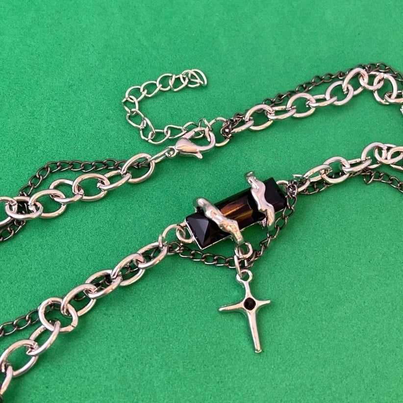 Titanium Steel Layered Cross Pendant Necklace for Men Women,Hip Hop Necklace