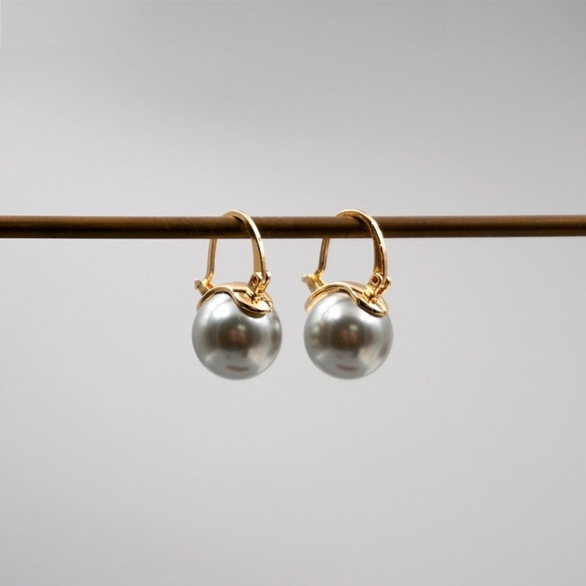 Gray Pearl Drop Dangle Earrings for Women
