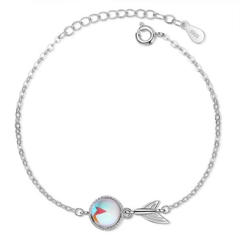 S925 Sterling Silver Moonstone Charm Bracelet for Women