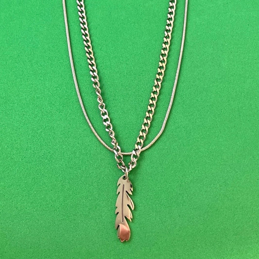 Titanium Steel Layered Feather Pendant Necklace for Men Women,Feather Necklace