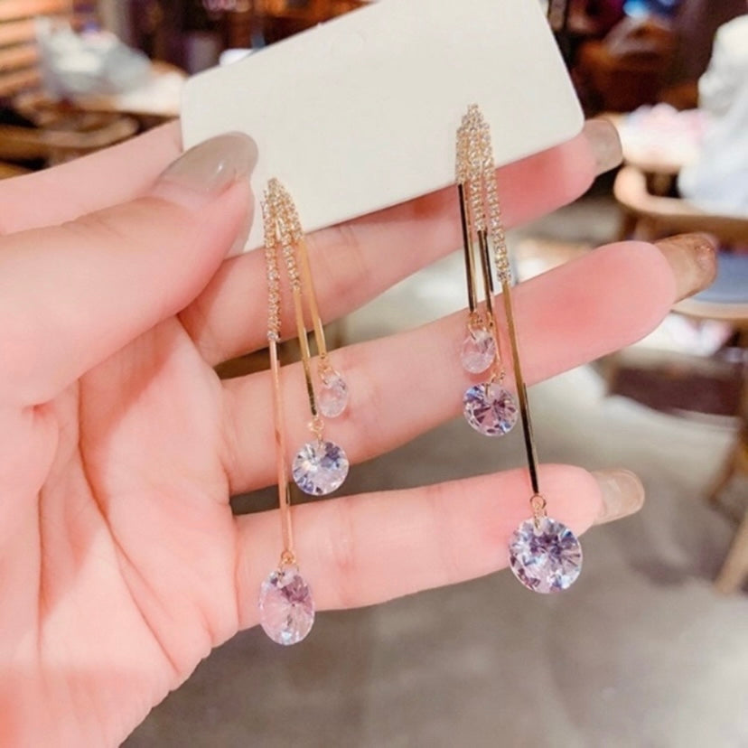Crystal Long Tassel Dangle Drop Earrings for Women