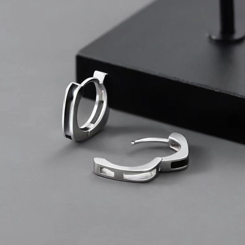 925 Silver Plated Geometry Hoop Earrings for Men Women