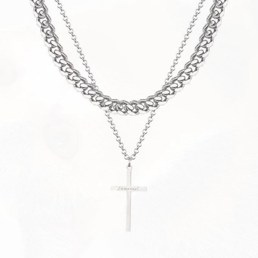 Titanium Steel Layered Cross Pendant Necklace for Men Women,Cross Necklace