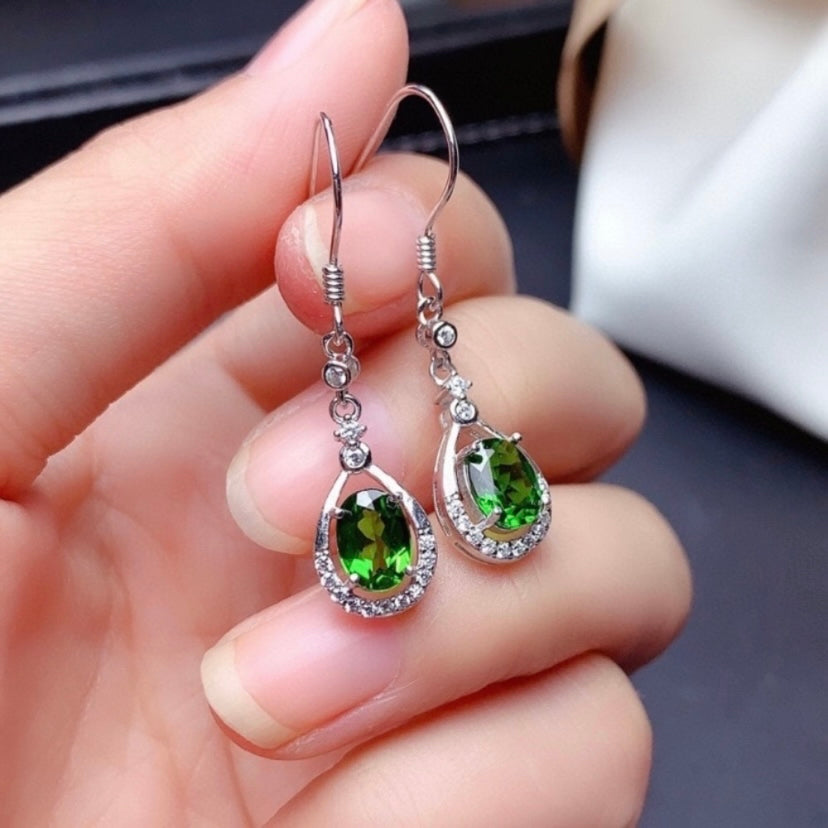18K White Gold Plated Green Crystal Dangle Drop Earrings for Women