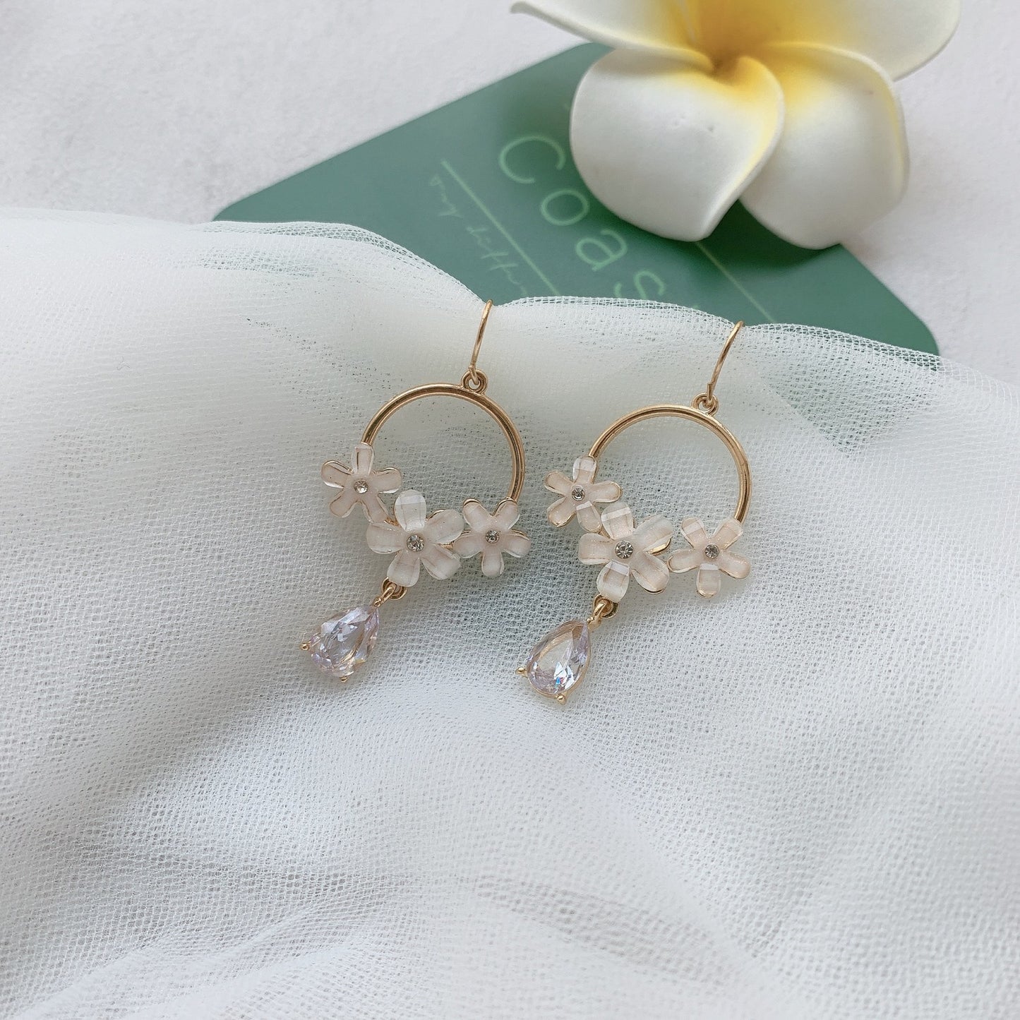 Elegant Crystal Flower Drop Dangle Earrings for Women