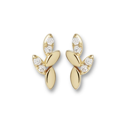 Small Tiny CZ Leaves Stud Earrings for Women