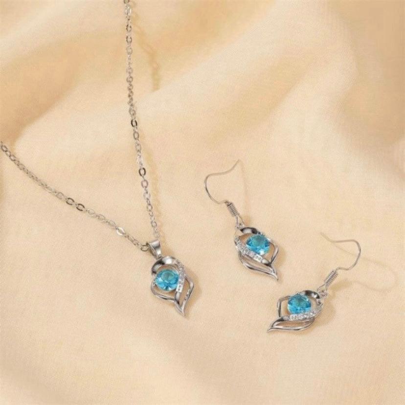 18K White Gold Plated Heart Jewelry Set Heart Necklace Heart Earrings(2pcs/set)