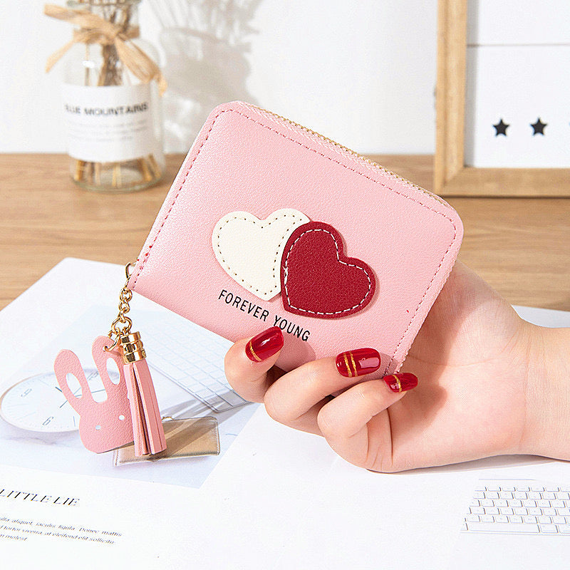 Short Wallet for Women,Cute Love Heart Zipper Wallet for Girls,Credit Card Holder Coin Purse