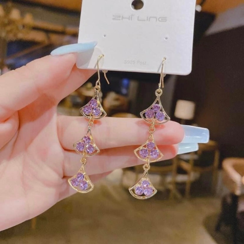 Women's Purple Crystal Long Dangle Drop Earrings