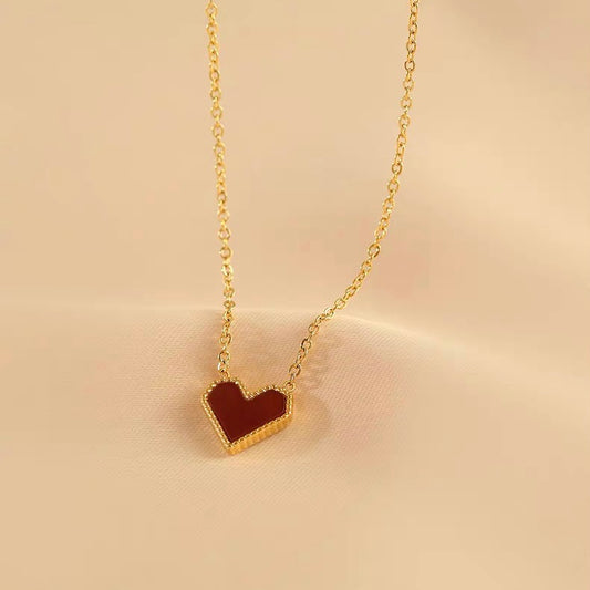 18K Gold Plated Red Heart Pendant Necklace for Women