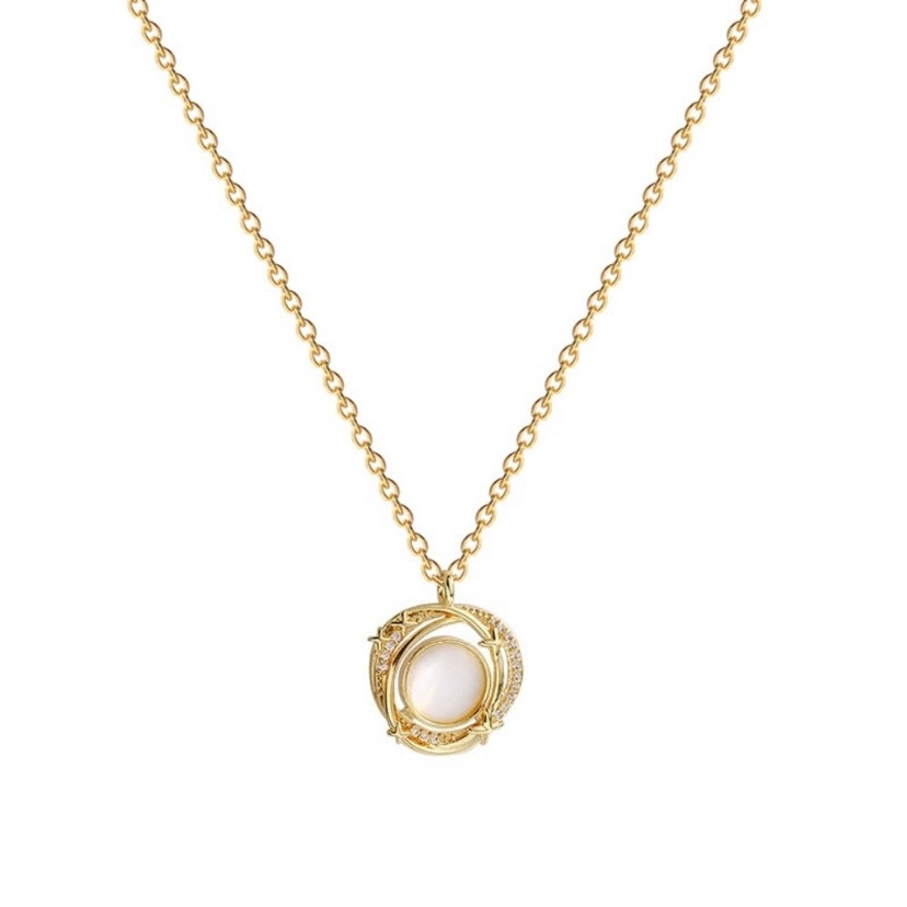 18K Gold Plated Cat's Eye Stone Pendant Necklace for Women