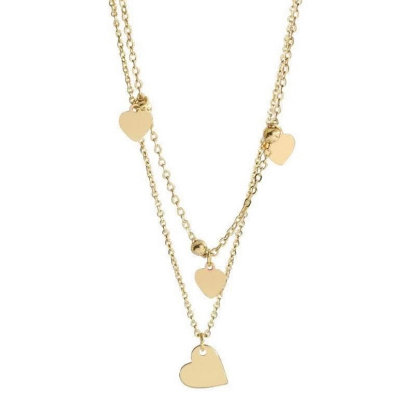 18K Gold Plated Layered Love Heart Pendant Necklace for Women