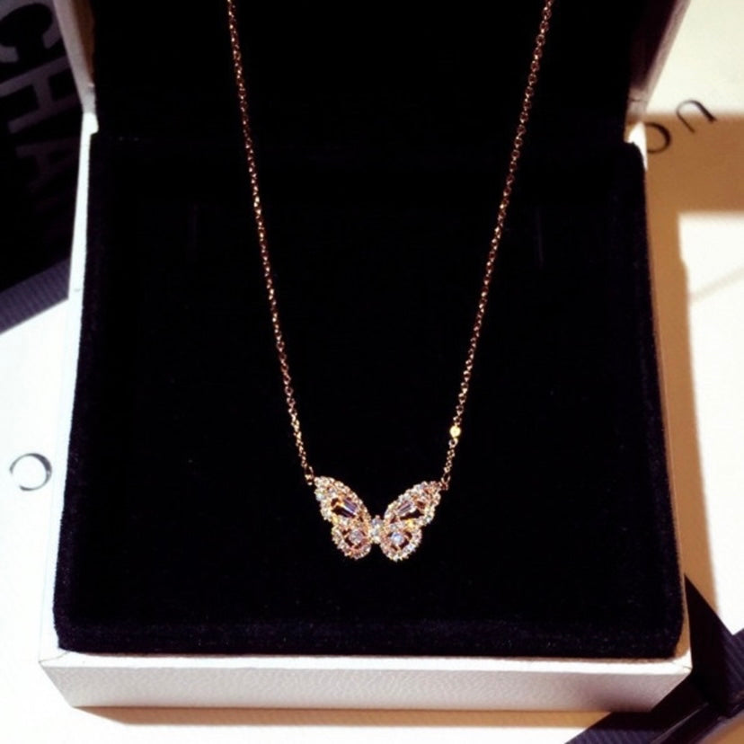14K Rose Gold Plated Butterfly Pendant Necklace for Women