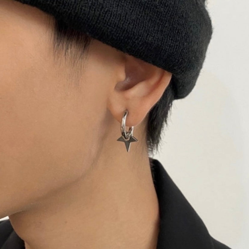 Stainless Steel Star Hoop Earrings for Men Women