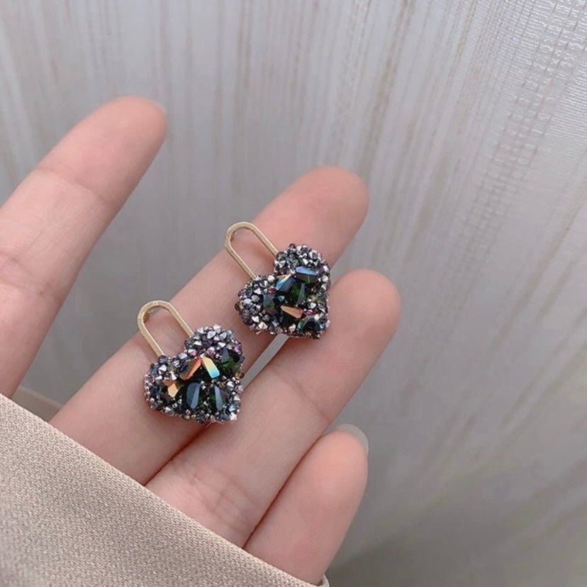 Women's Colorful Crystal Love Heart Stud Earrings