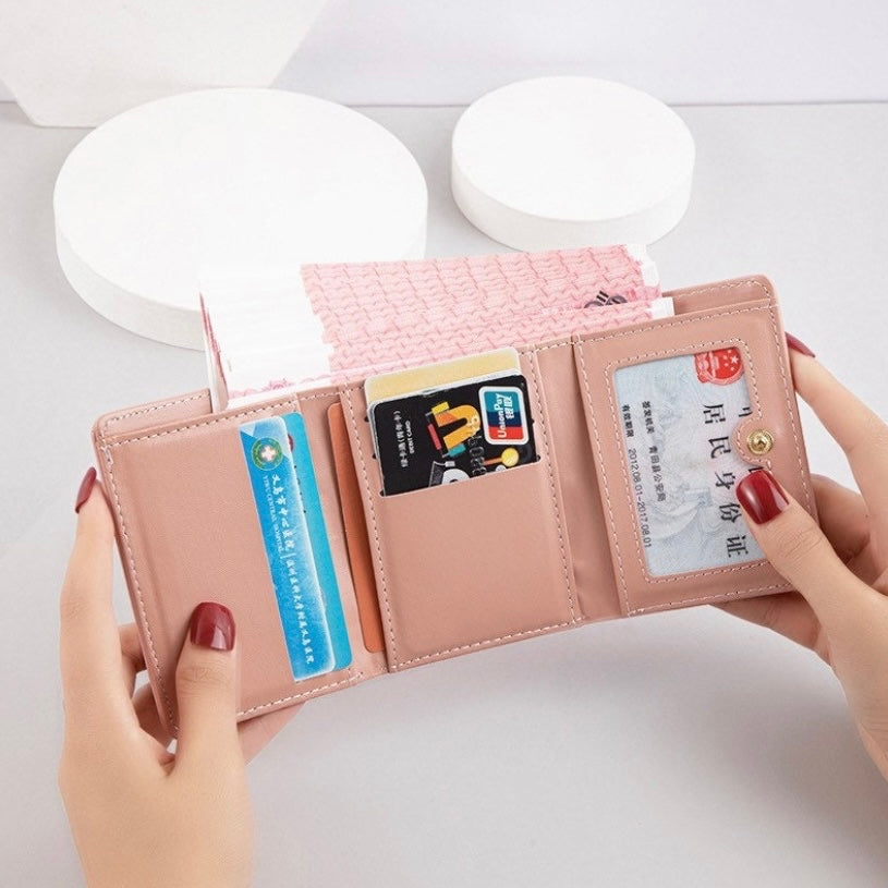 Short Wallet for Women,Snap Closure Trifold Wallet for Girls,Credit Card Holder with ID Window