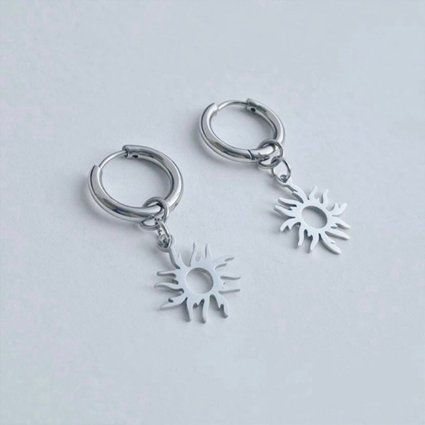 Titanium Steel Sun Dangle Drop Earrings for Men Women