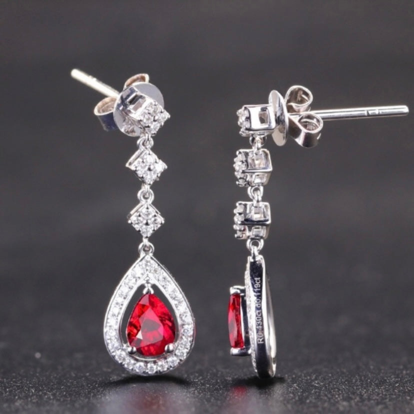18K White Gold Plated Red Crystal Drop Dangle Earrings for Women