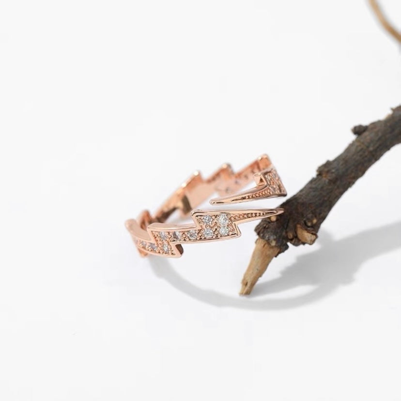 14K Rose Gold Plated Adjustable Lightning Ring for Women