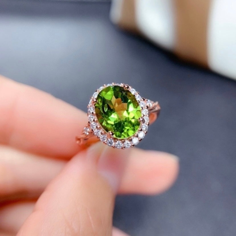 14K Rose Gold Plated Adjustable Birthstone Crystal Green Peridot Ring for Women