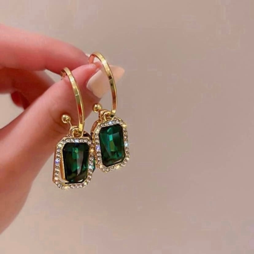 18K Gold Plated Green Crystal Drop Dangle Earrings for Women