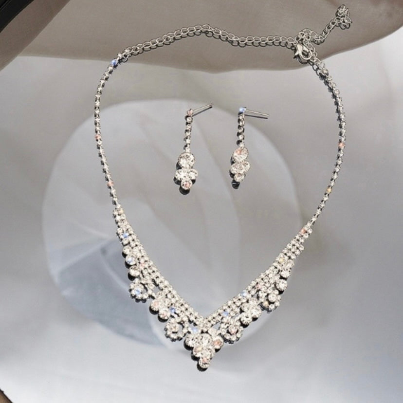 Bridal Wedding Jewelry Set Crystal Bridesmaid Party Necklace Drop Earrings