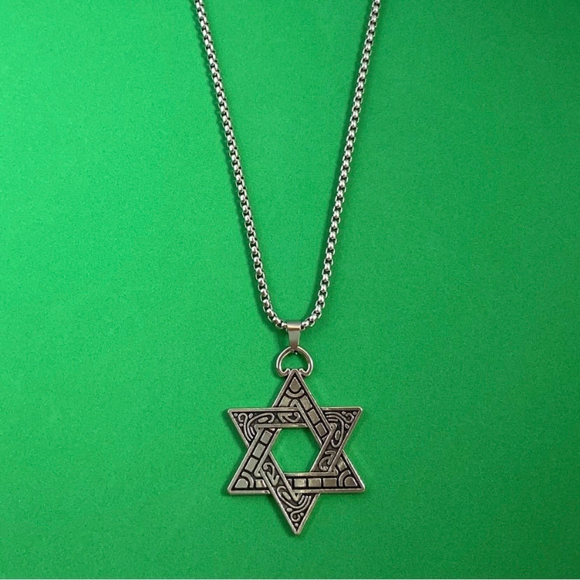 Titanium Steel Six Point Star Pendant Necklace for Men Women