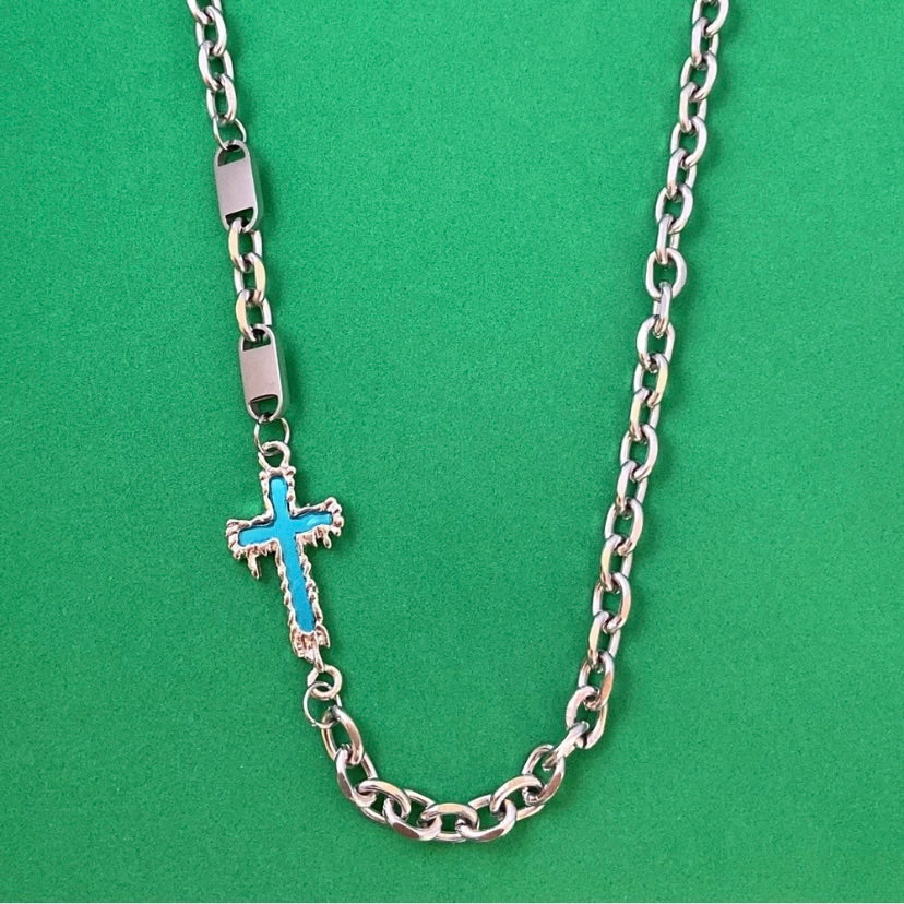 Titanium Steel Cross Link Chain Necklace for Men Women,Cross Necklace