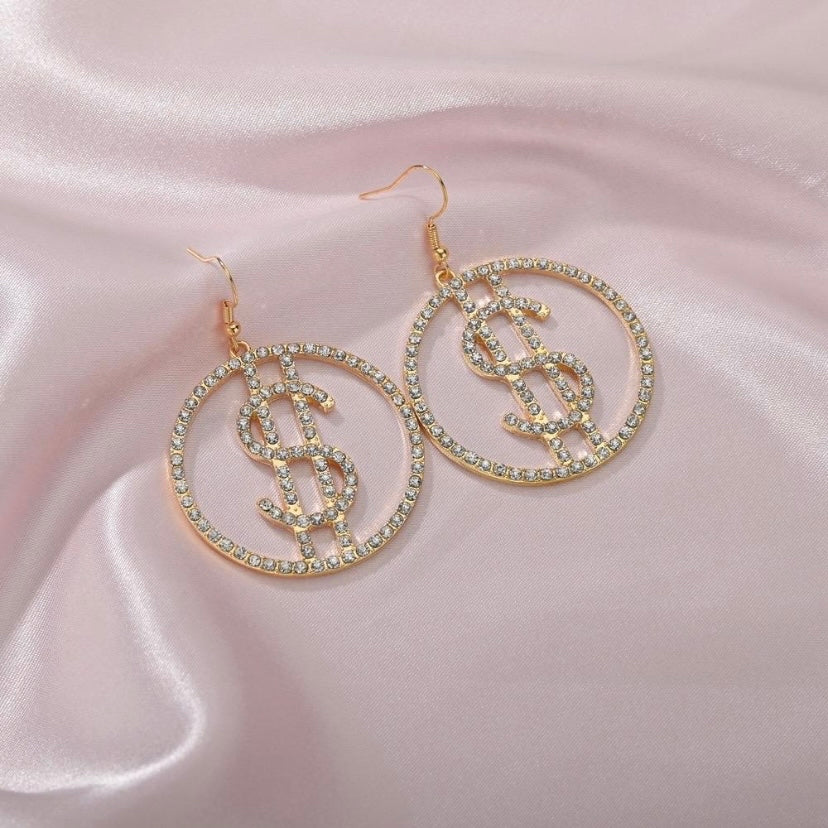 Gold Coin Rhinestone Dangle Drop Earrings for Women