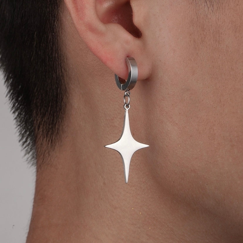 Titanium Steel Cross Star Dangle Drop Earrings for Men Women