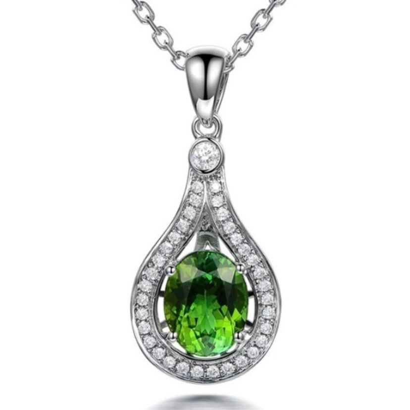 18K White Gold Plated CZ Cubic Zirconia Emerald Pendant Necklace for Women