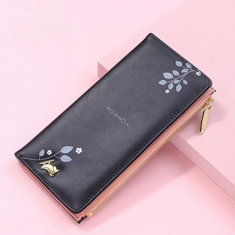 Wallet for Women,Pink Leather Snap Closure Bifold Wallet,Credit Card Holder Coin Purse Clutch Wristlet