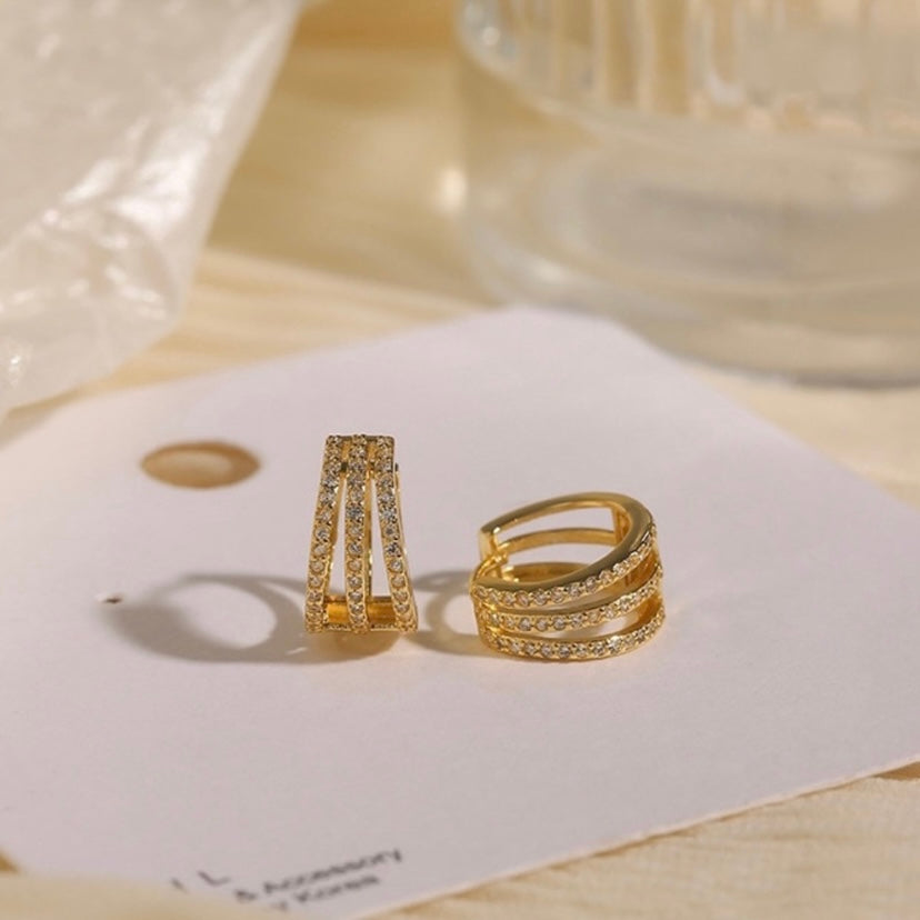 18K Gold Plated CZ Three Circles Hoop Earrings for Women
