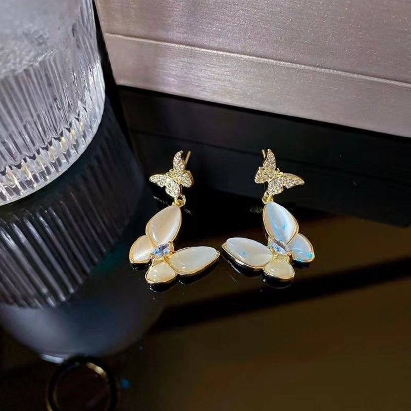 Opal Butterfly Dangle Drop Earrings for Women