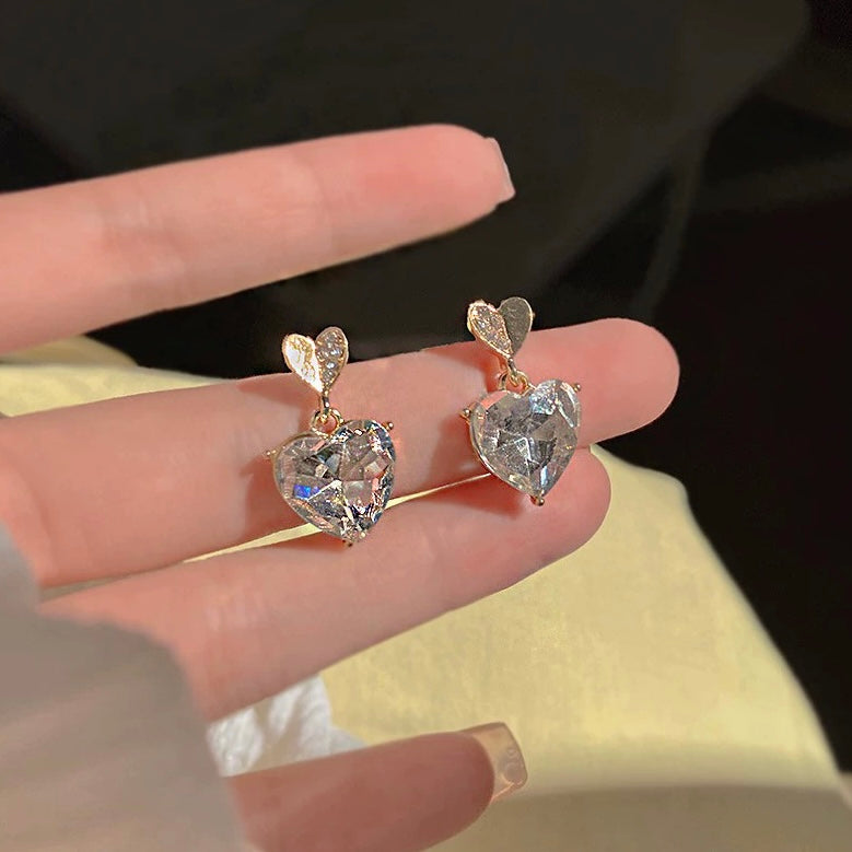 Crystal Love Heart Stud Earrings for Women