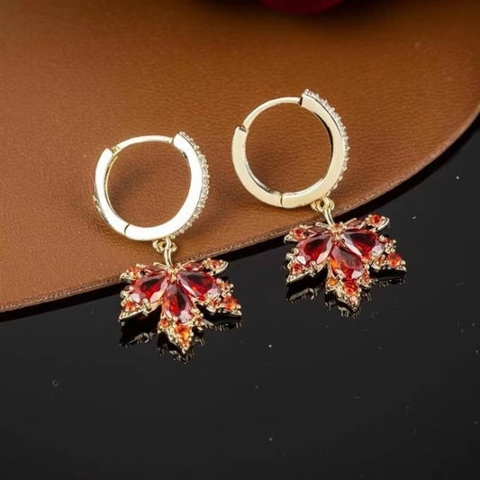 18K Gold Plated Crystal Maple Leaf Dangle Drop Earrings for Women
