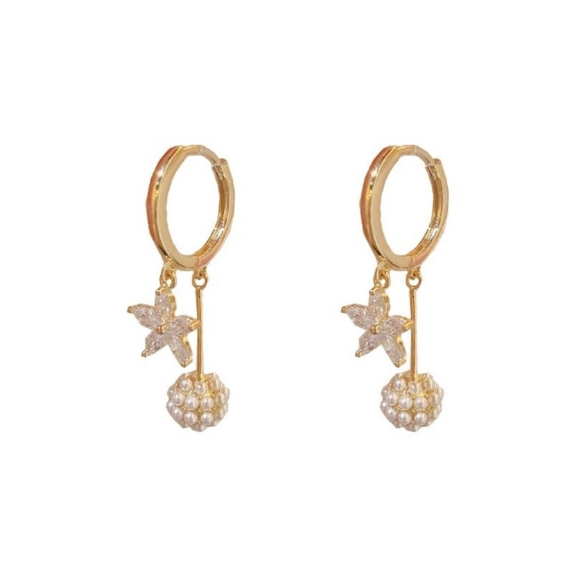 18K Gold Plated Flower Dangle Drop Earrings for Women,Flower Earrings