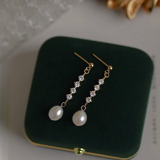 Elegant White Pearl Dangle Drop Earrings for Women