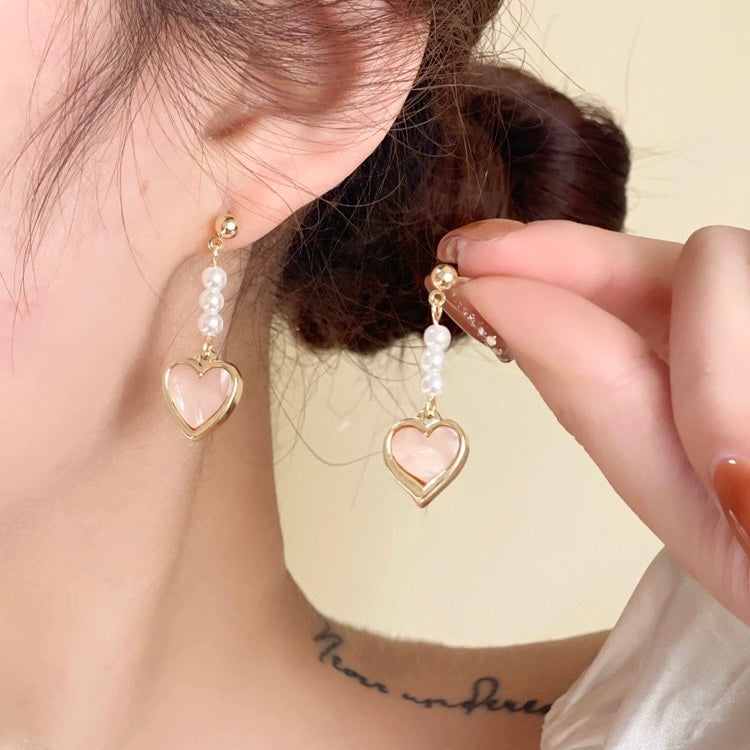 Pink Love Heart Dangle Drop Earrings for Women