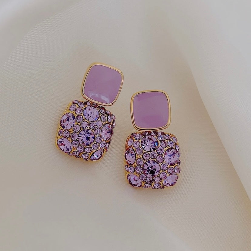 Elegant Purple CZ Cubic Zirconia Dangle Drop Earrings for Women Girls