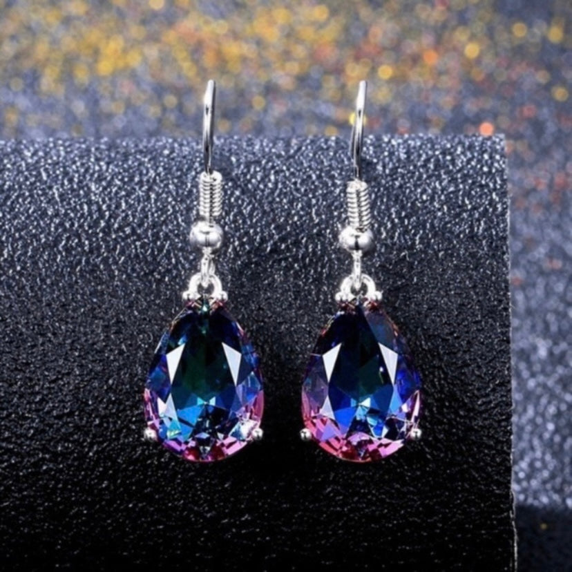 18K White Gold Plated Colorful Gemstone Earrings for Women