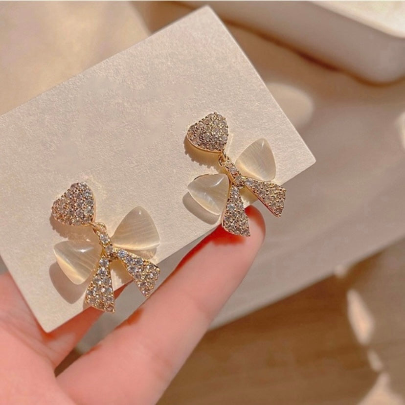 Love Heart Bow Stud Earrings for Women