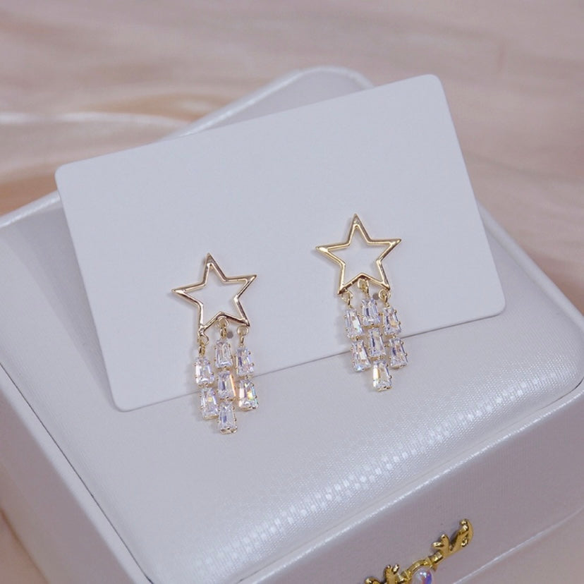 Crystal Star Tassel Stud Earrings for Women