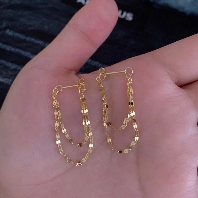 18K Gold Plated Gold Chain Tassel Dangle Drop Earrings for Women