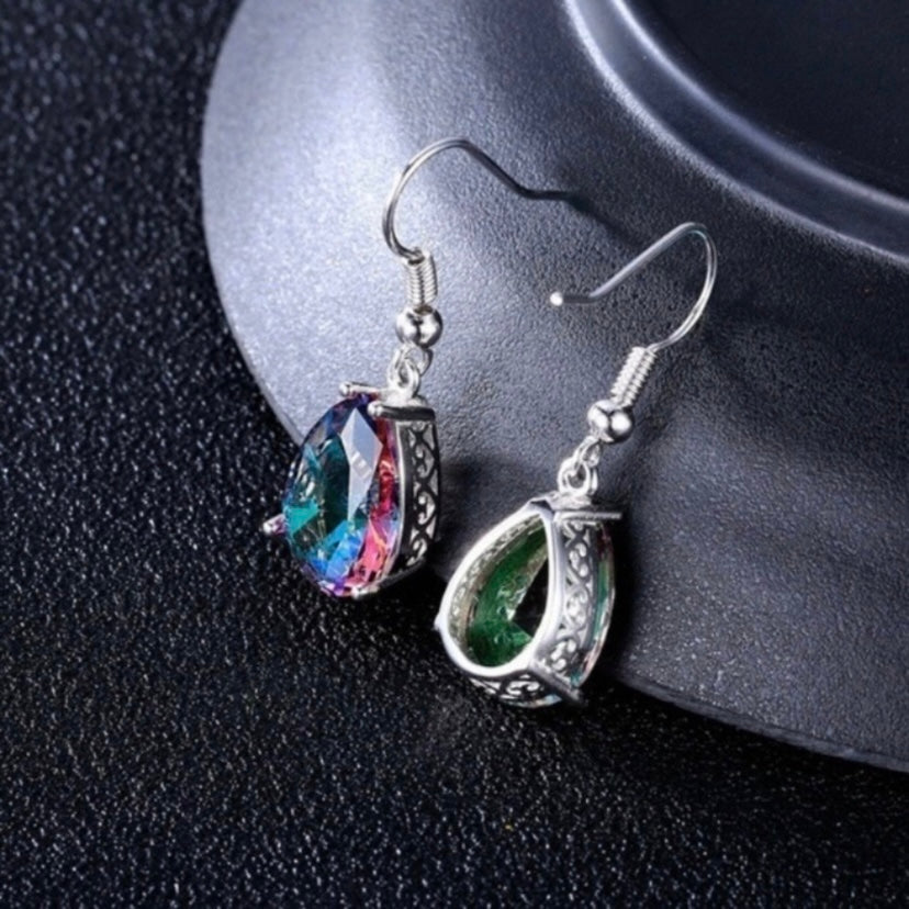 18K White Gold Plated Colorful Gemstone Earrings for Women