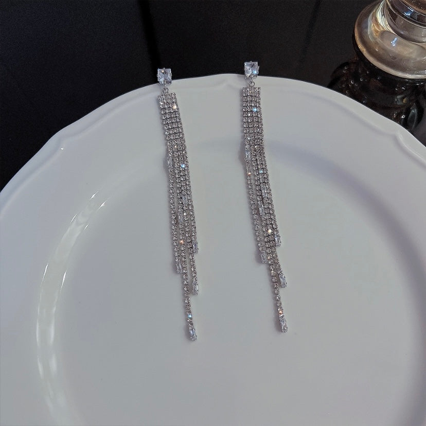925 Silver Plated CZ Cubic Zirconia Long Dangle Drop Earrings for Women