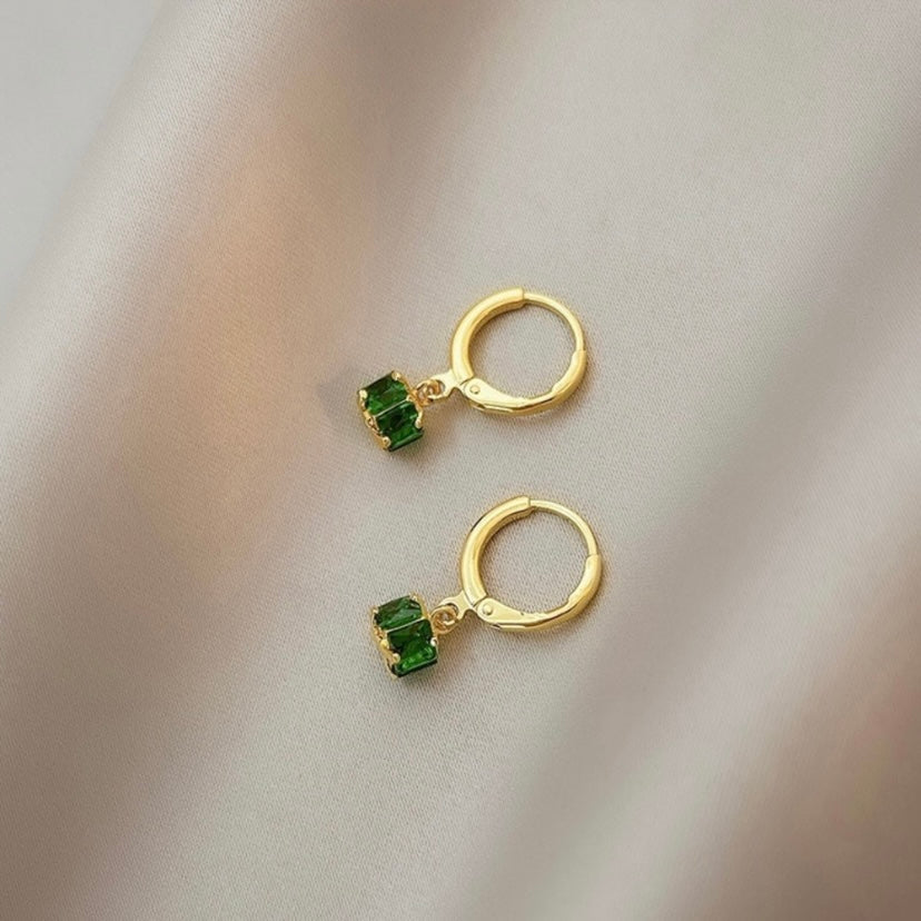 18K Gold Plated Emerald Dangle Drop Earrings for Women