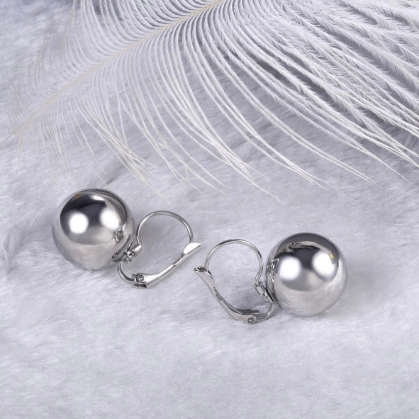 925 Silver Plated Metal Round Ball Drop Dangle Earrings for Women